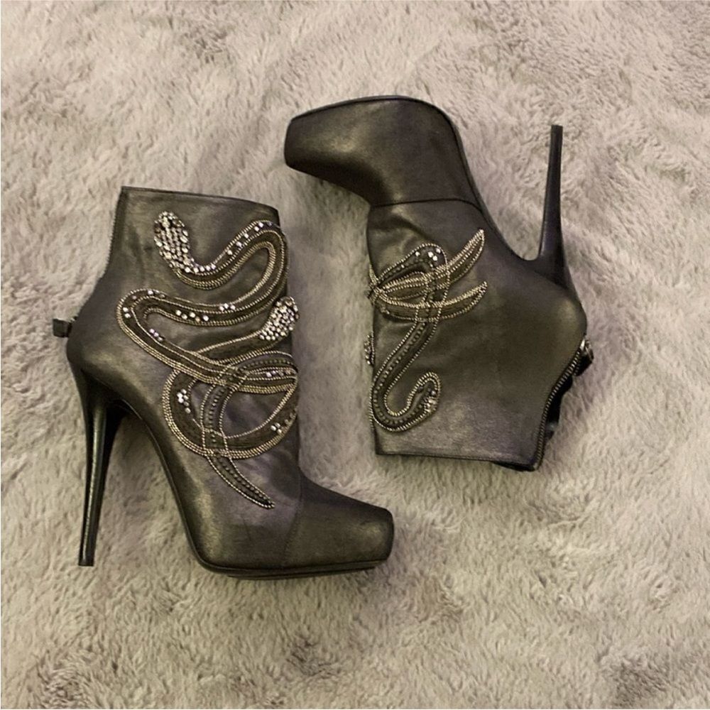 Barbara Bui snake embellished Elegant Black High Heel Ankle Boots, US8